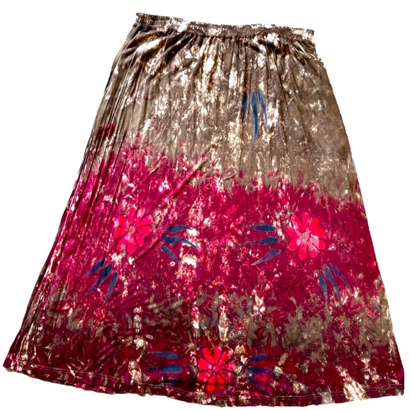 Capistrano Essentials Boho Tie Dye Floral Maxi Skirt Brown/Wine Burgundy 3X - Picture 1 of 10